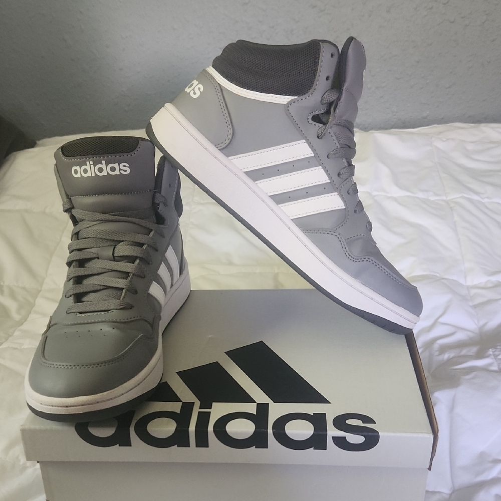 Adidas Gray and White High-Tops
